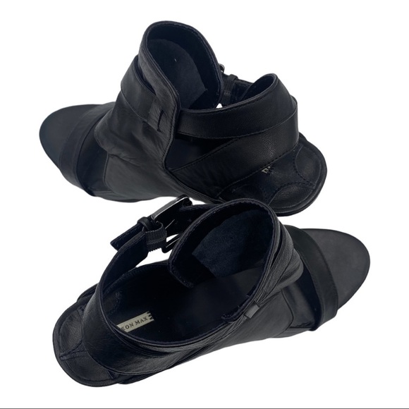 Leon Max Black Palor All Leather Open Toe Heels Wrap Ankle Sz 8M - Picture 2 of 16